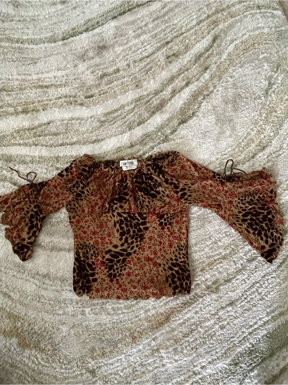 Amy Byer Brown and Red Floral Leopard Print Peasant Top